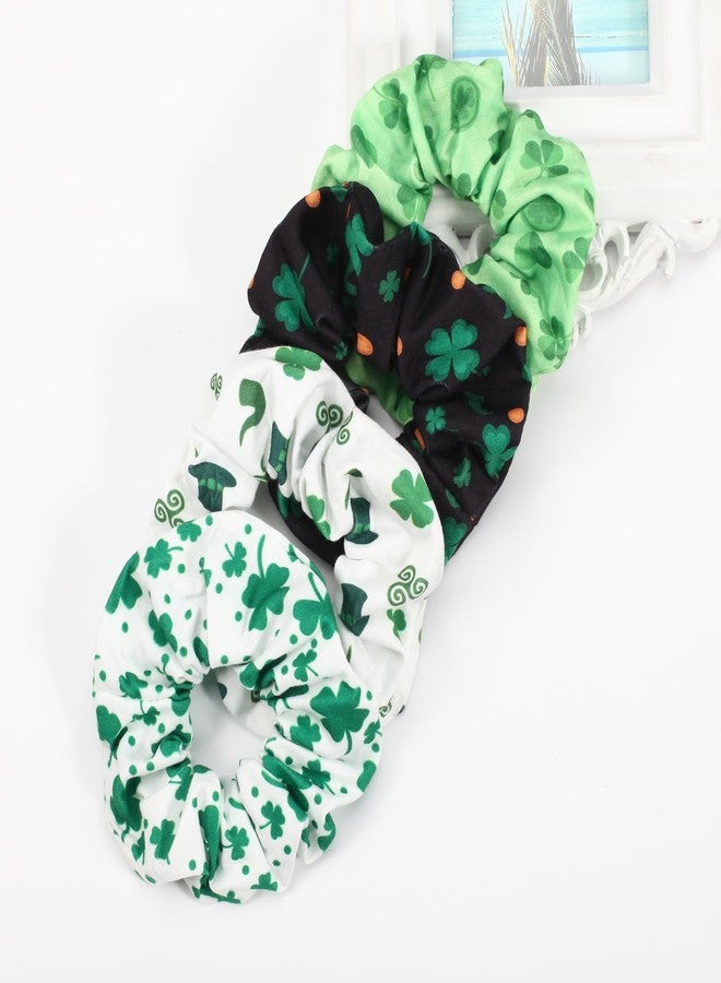 Lonext 4 Pieces St. Patrick's Day Hair Scrunchies Irish Green Shamrock Holiday Elastic Hair Bands - Image 3
